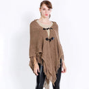 TIY Women Apparel Solid Color Cashmere-like Warm Scarf Irregular Hemline Women Wool Shawl With Horn Buttons TIY