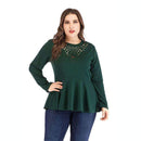 TIY Women Apparel Solid Color Defined Waist Ruffle Hemline Long-sleeve Blouse TIY