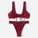 TIY Women Apparel Solid Color Strap Wrapped Design Women Sexy High Cut Bikini Swimwear TIY