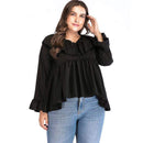 Sweet Young Women Plus Size Slimming Black Color Flouncing Long Sleeves Blouse