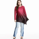 Unique Gradient Color Design Women Long-sleeve Irregular Hemline Blouse