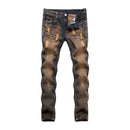 TIY Women Apparel Vintage Style Men Cotton Printed Tight Jeans TIY