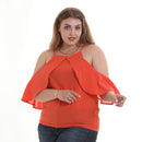 Women Solid Color Chiffon Sexy Off-shoulder Design Plus Size Blouse