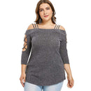 Women Unique Hollow Out Cool Shoulder Solid Color Casual T-shirt
