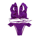 Young Women Sweet Flouncing Design Solid Color Two-piece Swimwear