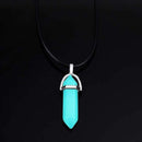 TOMTOSH Fluorescent Necklace Fluorescent Hexagonal Pendant Necklace Natural Crystal Stone Purple Stone Pendant Leather Chain AExp