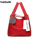 Top-Handle Women Bags Fashion Women's Pu Leather Handbags Black Women Bag Tassel Fur Bag Ball High Quality Small Bucket Bags Sac