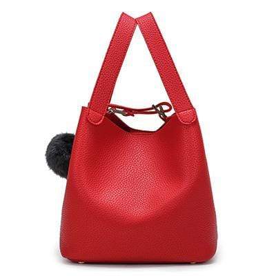 Top-Handle Women Bags Fashion Women's Pu Leather Handbags Black Women Bag Tassel Fur Bag Ball High Quality Small Bucket Bags Sac