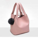 Top-Handle Women Bags Fashion Women's Pu Leather Handbags Black Women Bag Tassel Fur Bag Ball High Quality Small Bucket Bags Sac