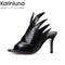 Top quality high heels summer shoes woman pumps sexy peep toe black white slip on mules women shoes