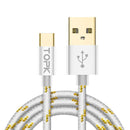 TOPK USB Type C Cable Striped Cotton Braided Wire Aluminum Casing Gold-plated Connector USB C Cable for Type-C Devices
