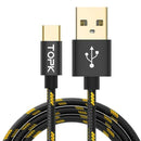 TOPK USB Type C Cable Striped Cotton Braided Wire Aluminum Casing Gold-plated Connector USB C Cable for Type-C Devices