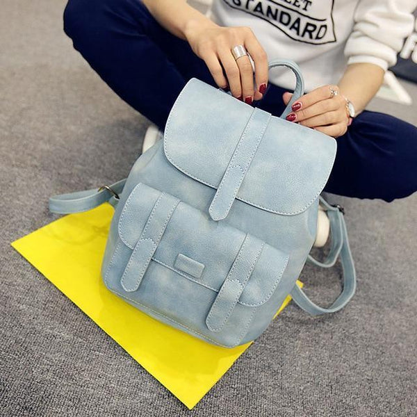 Toposhine Famous Brand Backpack Women Backpacks Solid Vintage Girls School Bags for Girls Black PU Leather Women Backpack 1523-Blue-China-W23H29D13 CM-JadeMoghul Inc.