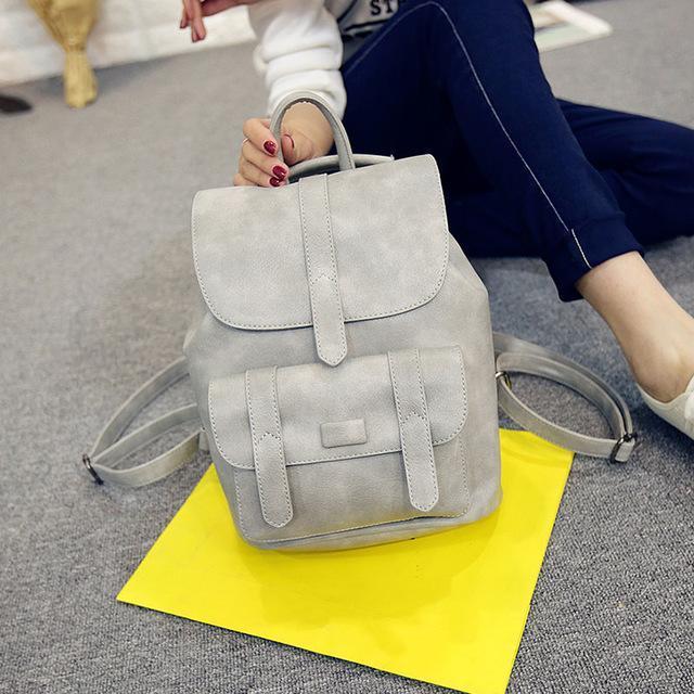 Toposhine Famous Brand Backpack Women Backpacks Solid Vintage Girls School Bags for Girls Black PU Leather Women Backpack 1523-Gray-China-W23H29D13 CM-JadeMoghul Inc.