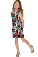 Toscana Adele Trendy Green Printed Shift Dress - Girls
