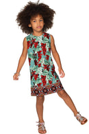 Toscana Adele Trendy Green Printed Shift Dress - Girls