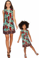 Toscana Adele Trendy Green Printed Shift Dress - Girls
