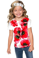 Tulip Salsa Zoe Red Floral Print Cute Designer T-Shirt - Girls