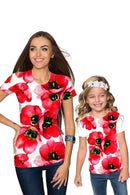 Tulip Salsa Zoe Red Floral Print Cute Designer T-Shirt - Girls