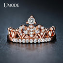 UMODE 2016 New Arrival Anillos Wholesale Rose Gold Color Round Cut Cubic Zirconia Fashion Crown Rings For Women Jewelry AUR0217-6-Rose Gold Color-JadeMoghul Inc.