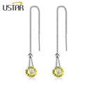 USTAR Water Drop long Earrings for women 2.0ct AAA Round cut Cubic Zirconia wedding Jewelry stud Earrings female brincos  gift