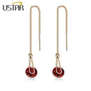 USTAR Water Drop long Earrings for women 2.0ct AAA Round cut Cubic Zirconia wedding Jewelry stud Earrings female brincos  gift