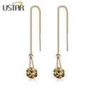 USTAR Water Drop long Earrings for women 2.0ct AAA Round cut Cubic Zirconia wedding Jewelry stud Earrings female brincos  gift