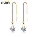 USTAR Water Drop long Earrings for women 2.0ct AAA Round cut Cubic Zirconia wedding Jewelry stud Earrings female brincos  gift