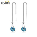 USTAR Water Drop long Earrings for women 2.0ct AAA Round cut Cubic Zirconia wedding Jewelry stud Earrings female brincos  gift