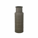 Vases Ribbed Pattern Cylindrical Ceramic Vase with Flared Mouth Rim, Gray, Small Benzara