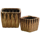 Vases Square Ceramic Vase With 3D Triangle Pattern, Set Of 2, Copper Benzara