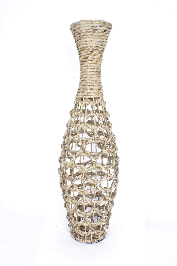 Vases Tall Floor Vases 12" X 12" X 38" Natural Water Hyacinth Water Hyacinth Woven Floor Vase 9755 HomeRoots