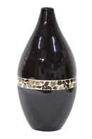Vases Tall Vase - 10" X 10" X 20" Black Lacquer W/ Brown Coconut Shell Bamboo Spun Bamboo Vase HomeRoots