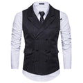 Vertical Striped Men Vest - Double Breasted Sleeveless Waistcoat AExp