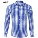VERTVIE High Quality Men's Plaid Casual Shirts  Social Shirts Cotton Long Sleeve Men's Dress Shirts JadeMoghul Inc.