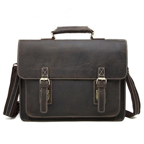 Vintage Crazy Horse Genuine Leather Bag lawyer Men Briefcases Male Shoulder Laptop Bag for document Handbags-1081coffee-China-JadeMoghul Inc.