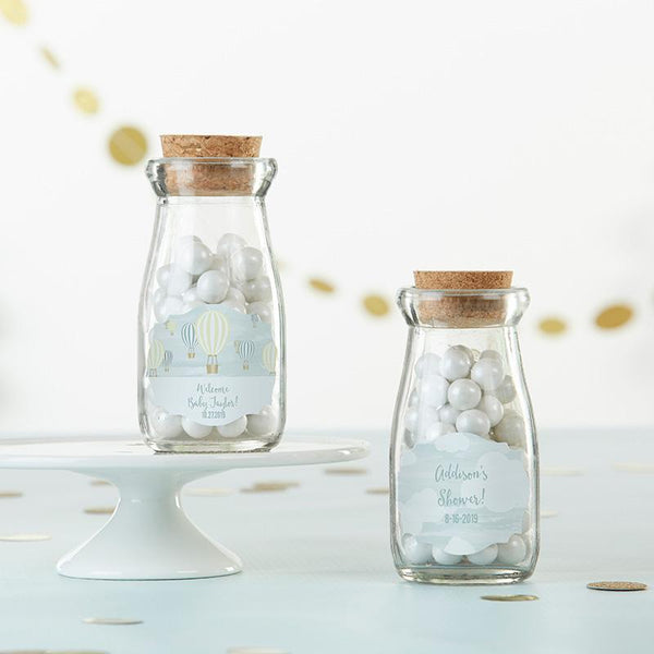 Vintage Milk Bottle Favor Jar - Gender Neutral Baby Shower (2 Sets of 12) (Personalization Available)-Bridal Shower Decorations-JadeMoghul Inc.