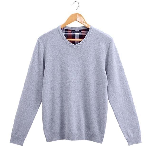 Vomint Brand Cotton Mens Sweaters V neck Top Dyed Sweaters Pullover man Solid Color Class Style Knitwear O6VI6C53-H6PI6749grey03-S-JadeMoghul Inc.