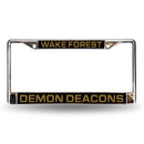 Mustang License Plate Frame Wake Forest Black Laser Chrome Frame