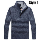 Warm Thick Velvet Cashmere Sweater For Men / Winter Zipper Stand Collar Knitwear-Style1 Blue-S-JadeMoghul Inc.