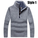 Warm Thick Velvet Cashmere Sweater For Men / Winter Zipper Stand Collar Knitwear-Style1 Pale Gray-S-JadeMoghul Inc.