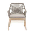 Weave Design Outdoor Dining Arm Chair With Loose Seat Cushion, Gray, Set Of Two-Accent Chairs-Gray-Teak Wood Aluminum and Rope-JadeMoghul Inc.