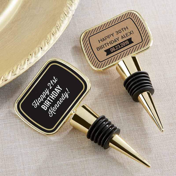 Wedding Cake Toppers Personalized Gold Bottle Stopper - Boozie Birthday(24 Pcs) Kate Aspen