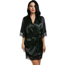 Wedding Dressing Gown - Women Short Satin Bride Robe-Black-L-JadeMoghul Inc.