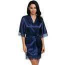 Wedding Dressing Gown - Women Short Satin Bride Robe-Navy Blue-L-JadeMoghul Inc.