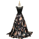 Elegant Women Good Quality Flower Printed Sweep Length Train Formal Dress
