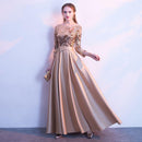 Wedding Reception Accessories Noble Lady Fashion Golden Color Long Sleeves Sequin Satin Pattern Formal Dress TIY