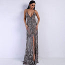 Wedding Reception Accessories See-through Mesh Fabric Elegant Women Backless Spaghetti Strap Slit Maxi Dress TIY