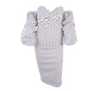 Wedding Reception Accessories Sexy Women Off-shoulder Design Pleated Puff Sleeve Striped Cocktail Dress TIY