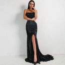 Wedding Reception Accessories Shiny Party Pattern Sexy Backless Side-slit Sweep Dress TIY